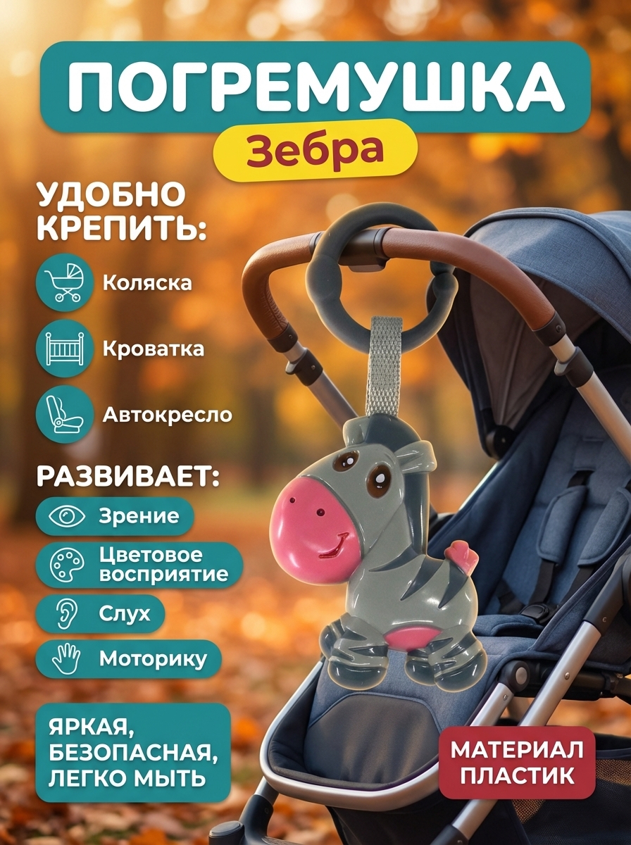 Погремушка на подвеске "Зебра"