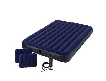 Матрас надувной 152х203х25см Classic Downy Air Mattress + подушки и ручной насос, Intex