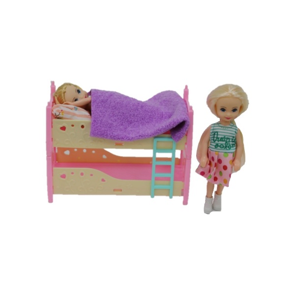 Набор мебели: двухярусная кровать и куклы