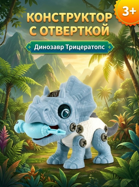 Динозавр - конструктор (собирайка), световые и звуковые эффекты